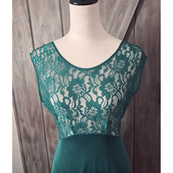 VTG Adonna Nightgown Slip Dress Med Green Sheer Lace Bodice Crisscross Coquette - Picture 6 of 14